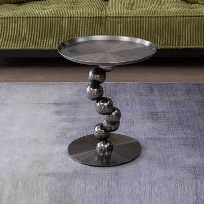 Sturdy Black Titanium Stainless Steel Sculptural Sphere Side Table - Industrial Sculptural Geometric Round Coffee Table For Living Room