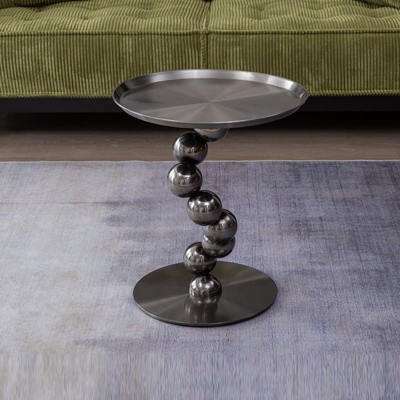 Sturdy Black Titanium Stainless Steel Sculptural Sphere Side Table - Industrial Sculptural Geometric Round Coffee Table For Living Room