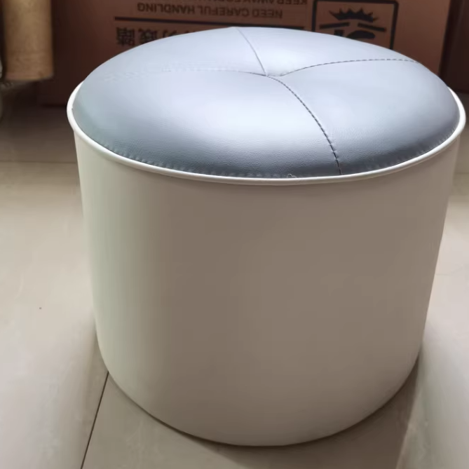 Modern Minimalist Round PU Leather Multi-Layer Wood Panel Low Stool For Living Room