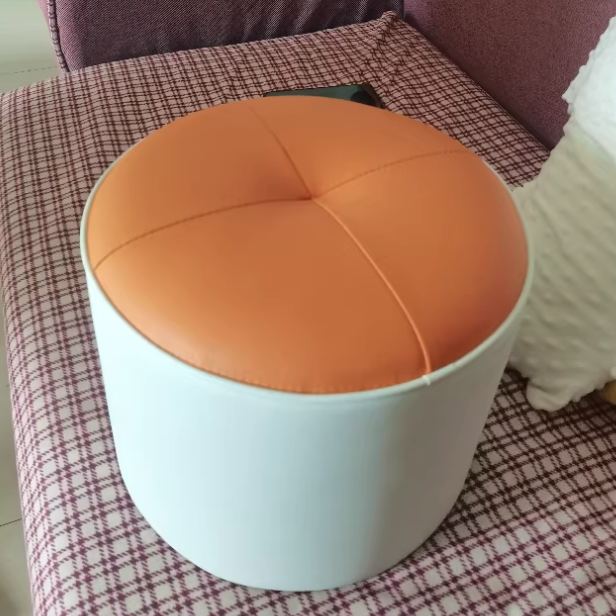 Modern Minimalist Round PU Leather Multi-Layer Wood Panel Low Stool For Living Room