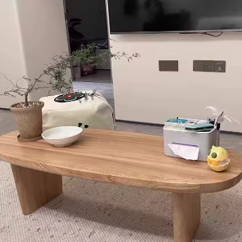 Traditioneller japanischer Ellipsen-Kaffeetisch aus Kiefernholz für das Wohnzimmer 