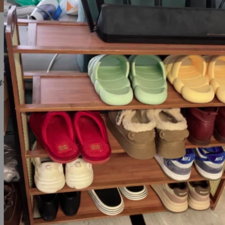 Almacenamiento de zapatos rectangular de 6/7 niveles para entrada, de bambú, MDF, plástico y ratán, estilo retro contemporáneo 