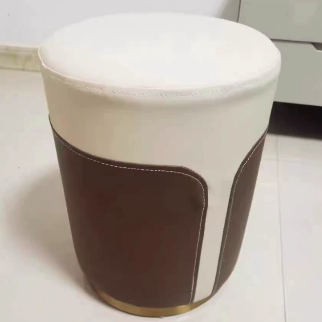 Modern Minimalist Round Cat Scratch Leather Plywood Vanity Stool Backless Armless For Bedroom