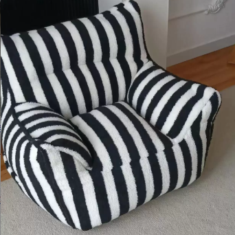 Contemporary Scandinavian Teddy Fleece EPS Striped Square Lazy Sofa Footrest Backrest Armrest For Living Room And Bedroom