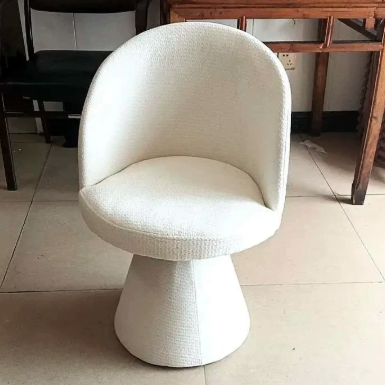 Taburete tocador giratorio 360° contemporáneo nórdico redondo de chenilla y madera maciza, con respaldo y sin brazos, para dormitorio 