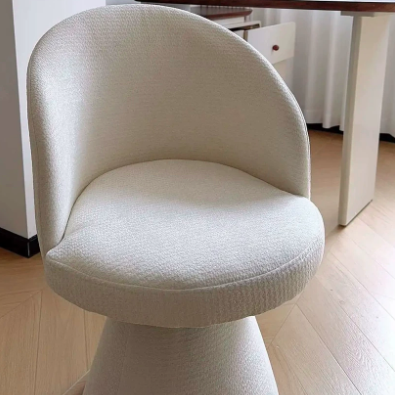 Taburete tocador giratorio 360° contemporáneo nórdico redondo de chenilla y madera maciza, con respaldo y sin brazos, para dormitorio 