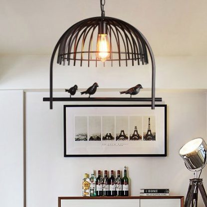 Zeitgenössische Retro Käfig Eisen 1-Licht Pendelleuchte für Esszimmer 