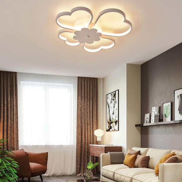 Contemporary Creative Clover Design Silicone Aluminum LED Flush Mount Ceiling Light For Living Room &amp; Bedroom