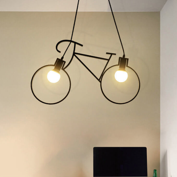 Contemporary Creative Bicycle Shape Iron 2-Light Kids Chandelier For Living Room &amp; Bedroom