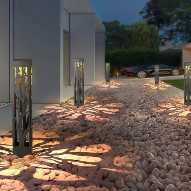 Modern Minimalist Stainless Steel Hollow Square Column LED Lawn Garden Landscape Light For Outdoor