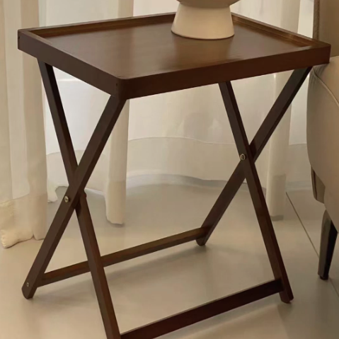 Modern Minimalist Nan Bamboo MDF Acrylic X-Shaped Stable Support Side Table With Foldable &amp; Detachable Design For Living Room