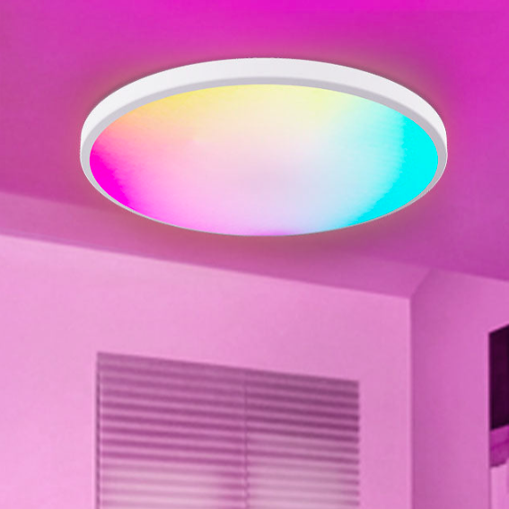 Moderne minimalistische runde RGB-LED-Deckenleuchte aus PP und PMMA mit Fernbedienung und Dimmfunktion für stimmungsvolle Beleuchtung im Wohnzimmer &amp; Schlafzimmer 