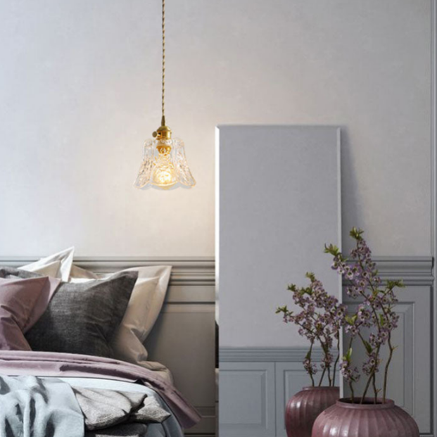 Lámpara colgante de 1 luz Contemporary Nordic de latón con vidrio y cobre Thorn Flower para salón y dormitorio 