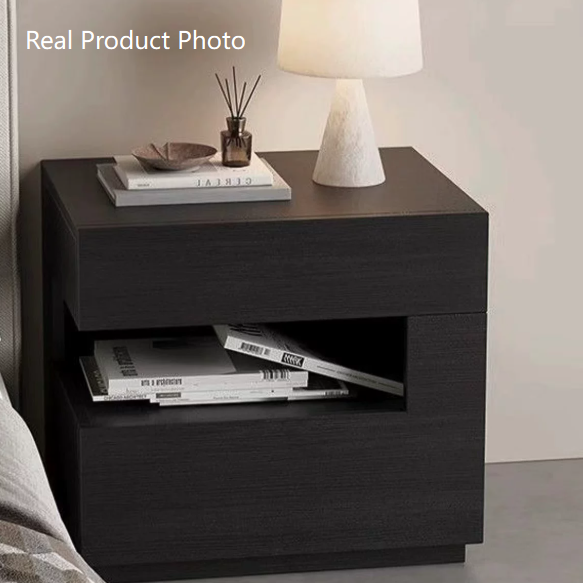 Mesita de noche moderna minimalista cuadrada/rectangular de tablero de partículas de 2 niveles para dormitorio 
