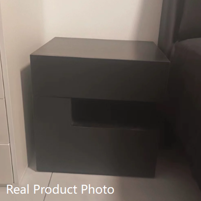 Mesita de noche moderna minimalista cuadrada/rectangular de tablero de partículas de 2 niveles para dormitorio 
