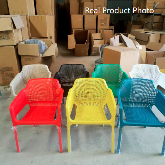 Contemporary Scandinavian Square Hollow PP Stackable Dining Chair Armrest For Dining Room