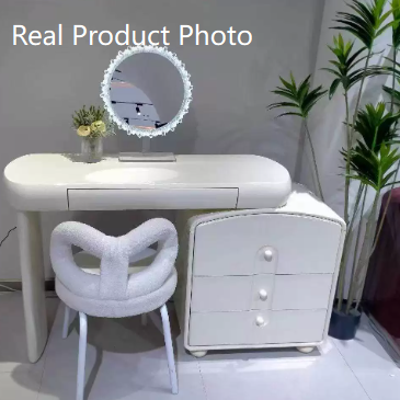 Contemporary Curved Storage Cabinet With Extendable Tabletop Makeup Vanity - Nordic Space-Saving Dressing Station With 4 Drawers For Bedroom