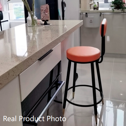 Tabouret de bar en fer avec dossier et repose-pieds en cuir PU rond nordique contemporain en cuir microfibre cuir véritable meilleur matériau cuir véritable pour salle à manger 