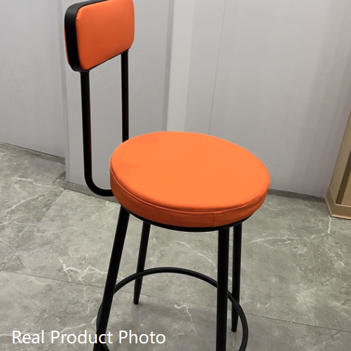 Tabouret de bar en fer avec dossier et repose-pieds en cuir PU rond nordique contemporain en cuir microfibre cuir véritable meilleur matériau cuir véritable pour salle à manger 