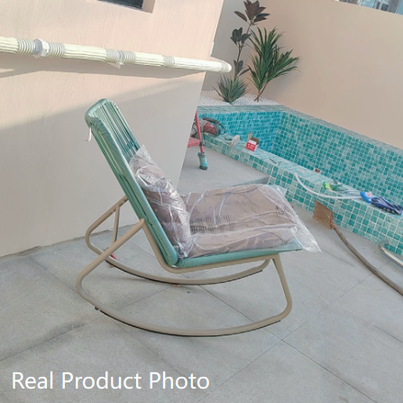 Contemporary Boho Arc PE Rattan Alloy Steel Weaving Rocking Chair Patio Chair With Pillow Cushion For Balcony