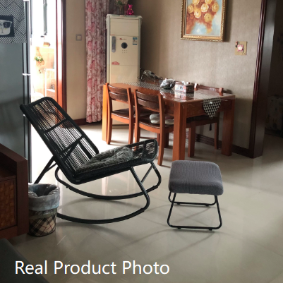 Contemporary Boho Arc PE Rattan Alloy Steel Weaving Rocking Chair Patio Chair With Pillow Cushion For Balcony