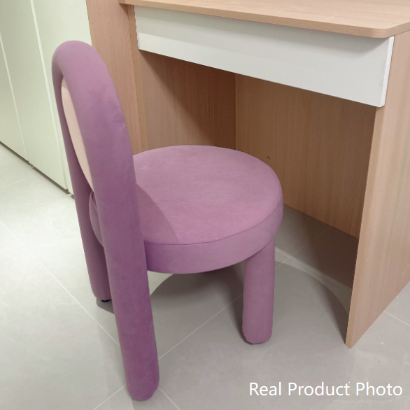 Moderner minimalistischer Schminkhocker mit rundem Bogen, aus Wildlederstoff, Karbonstahl und Schaumstoff, mit Rückenlehne, ohne Armlehnen, für das Schlafzimmer 