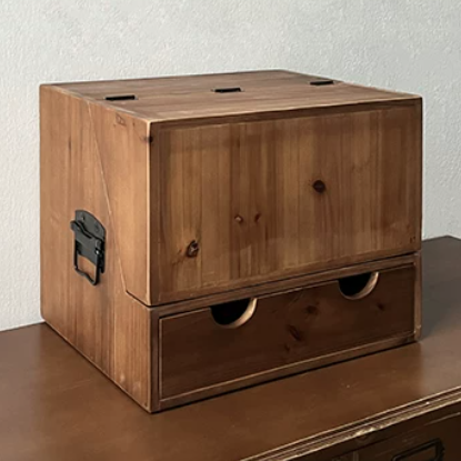 Estantería de almacenamiento de escritorio rectangular plegable de madera de cedro y contrachapado, estilo retro contemporáneo, con 4 cajones, para salón y dormitorio 