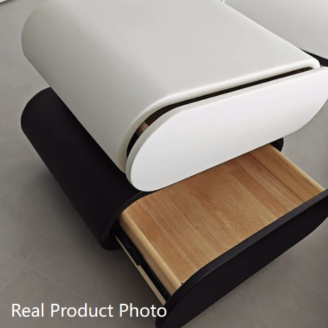 Contemporary Creative Stacked Rounded Rectangle Faux Leather Wood Sensor Light Nightstand 2-Drawer For Bedroom