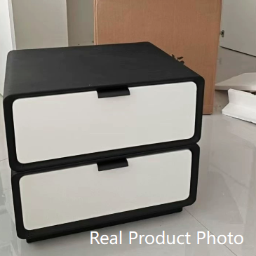 Modern Luxury Rectangle Cat Scratch Leather Pine Wood Fiberboard Nightstand 2-Drawer For Bedroom