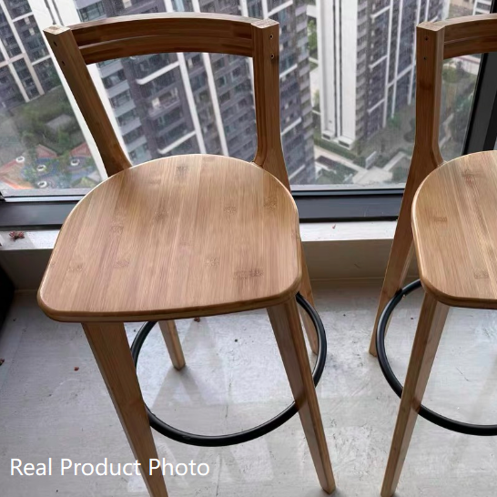 Modern Minimalist Nan Bamboo Metal Square Bar Stool Backrest Armless Footrest For Dining Room