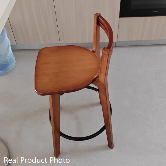 Modern Minimalist Nan Bamboo Metal Square Bar Stool Backrest Armless Footrest For Dining Room
