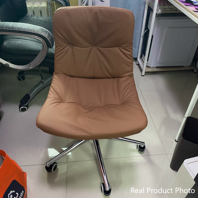 Modern Minimalist Faux Nappa Leather Sponge Steel Base Square Desk Chair Adjustable Backrest Armless Swivel For Home Office
