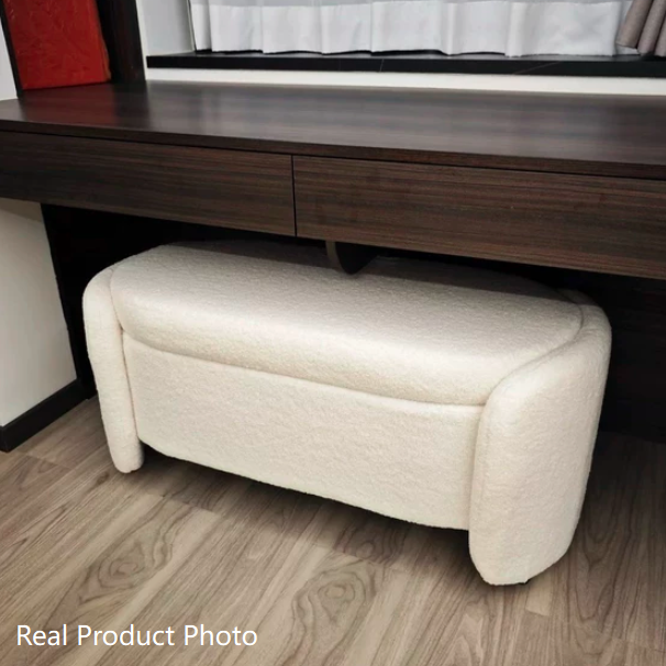 Modern Minimalist Rectangular Teddy Fleece Pine Wood Sponge Footstool For Living Room
