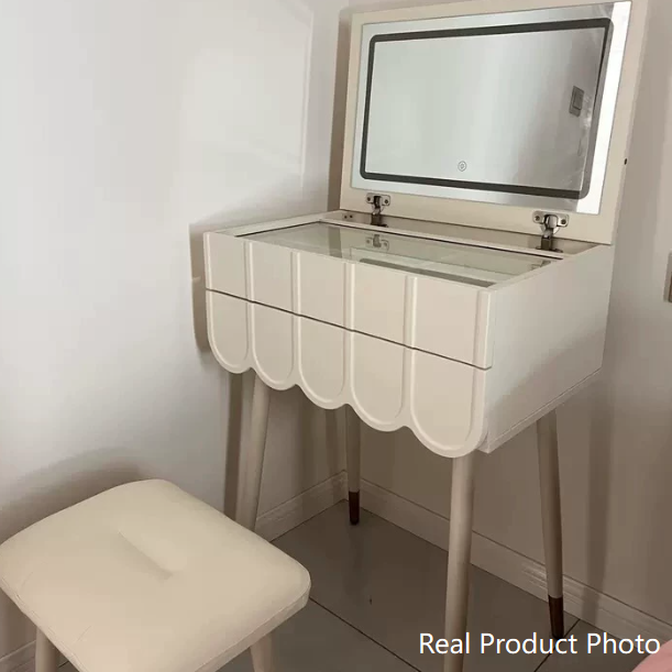 Modern Minimalist Rectangular High-Density Eco-Friendly Board Makeup Vanity 4-Leg 2-Drawer For Bedroom