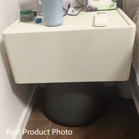 Moderner minimalistischer Nachttisch mit 1 Schublade aus rechteckiger konischer Fingerzinken-Sperrholzplatte mit kratzfestem Leder für das Schlafzimmer 