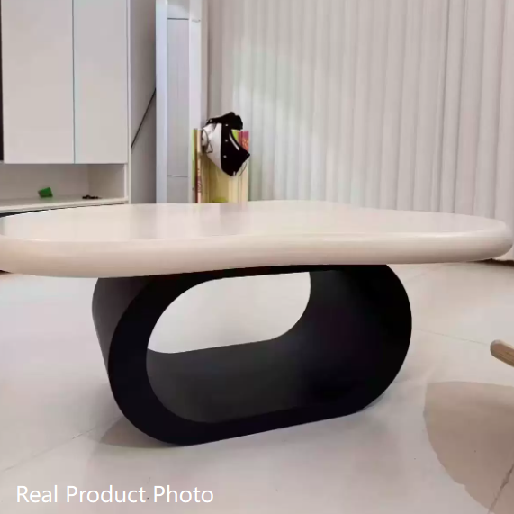 Mesa de centro contemporánea nórdica con forma de nube alienígena, ovalada irregular, de hierro y MDF, para sala de estar 