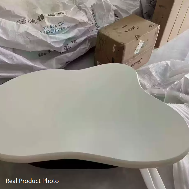 Mesa de centro contemporánea nórdica con forma de nube alienígena, ovalada irregular, de hierro y MDF, para sala de estar 