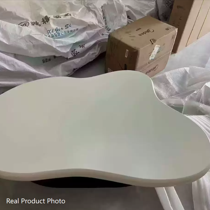 Mesa de centro contemporánea nórdica con forma de nube alienígena, ovalada irregular, de hierro y MDF, para sala de estar 