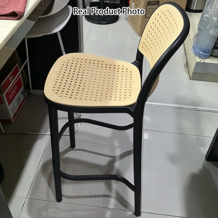 Contemporary Scandinavian PP Weaving Square Bar Stool With Backrest &amp; Footrest For Kitchen &amp; Bar Counter