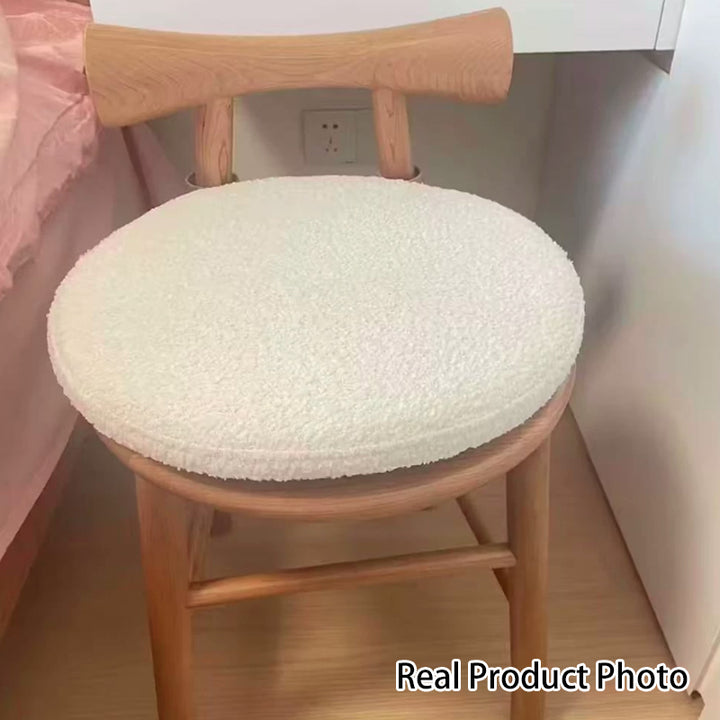 Taburete tocador redondo de madera de estilo moderno y sencillo con tela sherpa, respaldo y reposapiés para dormitorio 