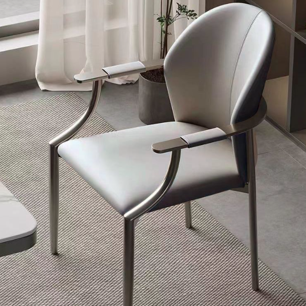 Moderne Einfachheit Mikrofaserleder Edelstahl Schwamm Quadrat Umwickelung Esszimmerstuhl Rückenlehne Armlehne Für Esszimmer 