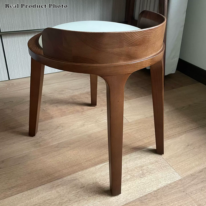 Tabouret bas rond minimaliste moderne en cuir synthétique Nappa et bois d’hévéa pour salon 