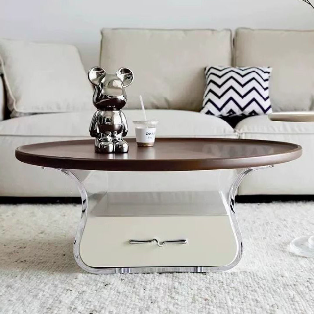 Moderner minimalistischer runder MDF Massivholz Acryl Couchtisch mit 1 Schublade für das Wohnzimmer 