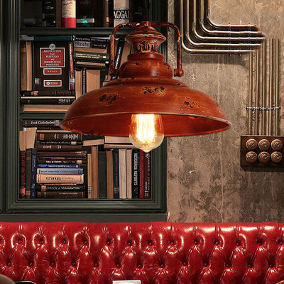 Retro Red Rust 1-Light Dome Pendant Light