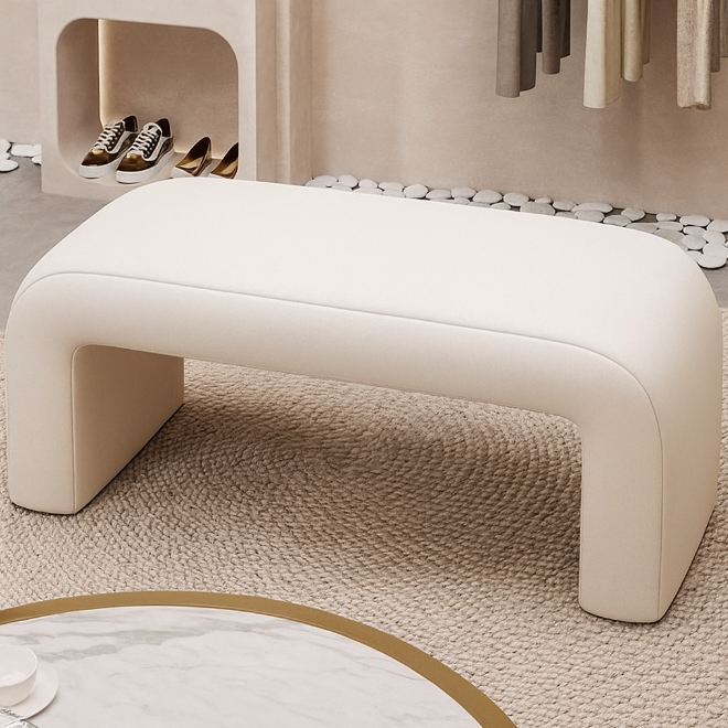 Banc repose-pieds rectangulaire arrondi en bois et cuir PU créatif contemporain pour salon 