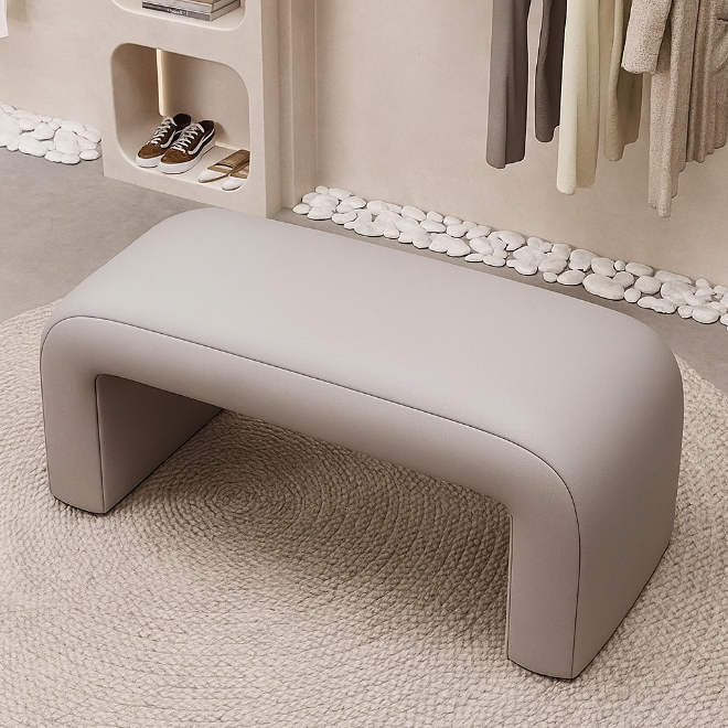 Banc repose-pieds rectangulaire arrondi en bois et cuir PU créatif contemporain pour salon 