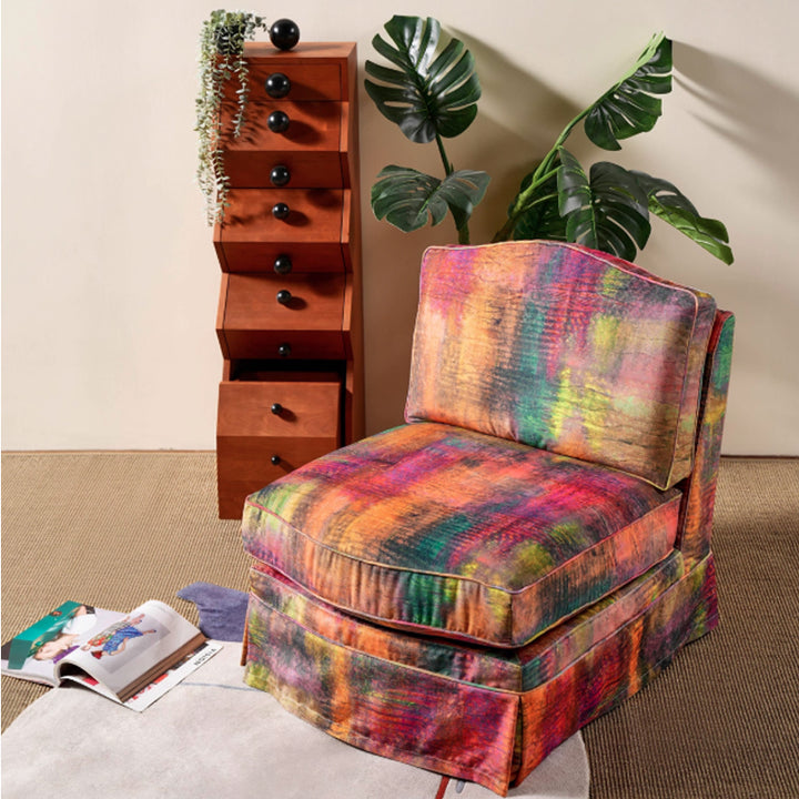 Fauteuil d'appoint en bois de bouleau en polyester à motif aquarelle abstrait - Fauteuil artistique créatif pour salon 