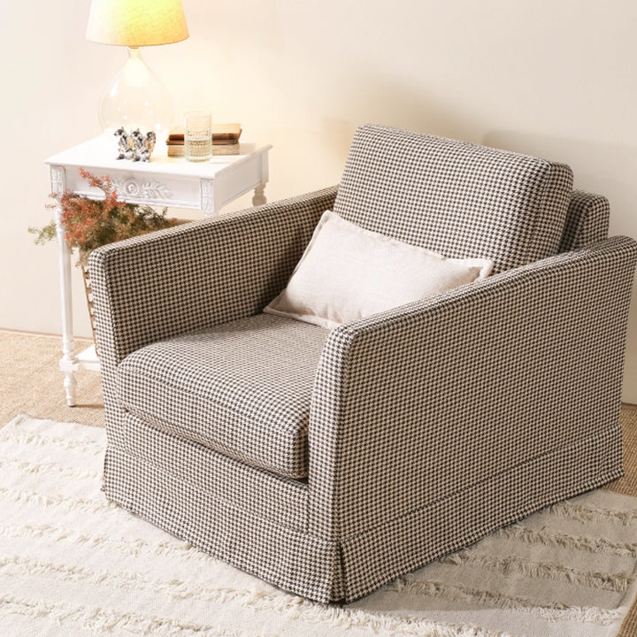 Chaise d'appoint en bois de bouleau à motif pied-de-poule classique - Chaise lounge scandinave pour salon et chambre 