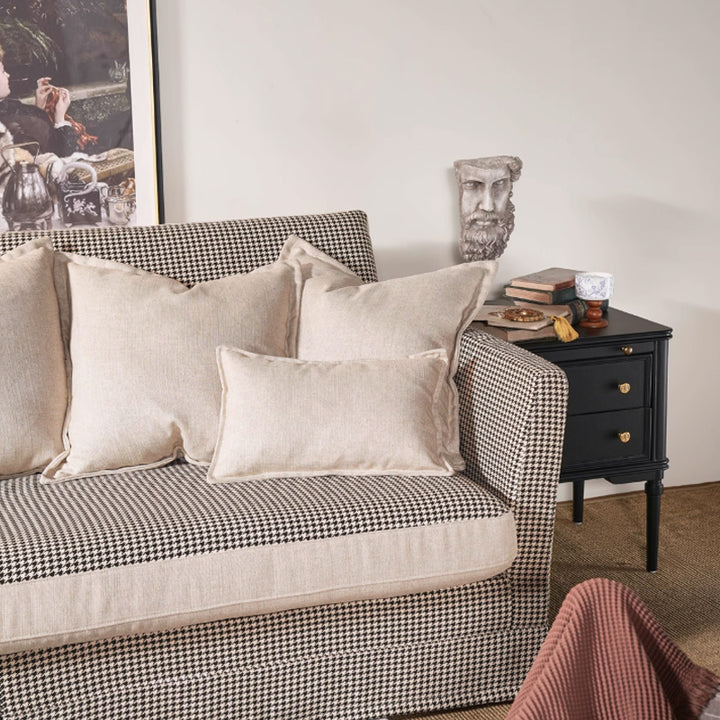 Klassisches Hahnentrittmuster Birkenholz Sofa – Minimalistisches, dezentes, elegantes Sofa mit 3/4 Sitzplätzen für das Wohnzimmer 
