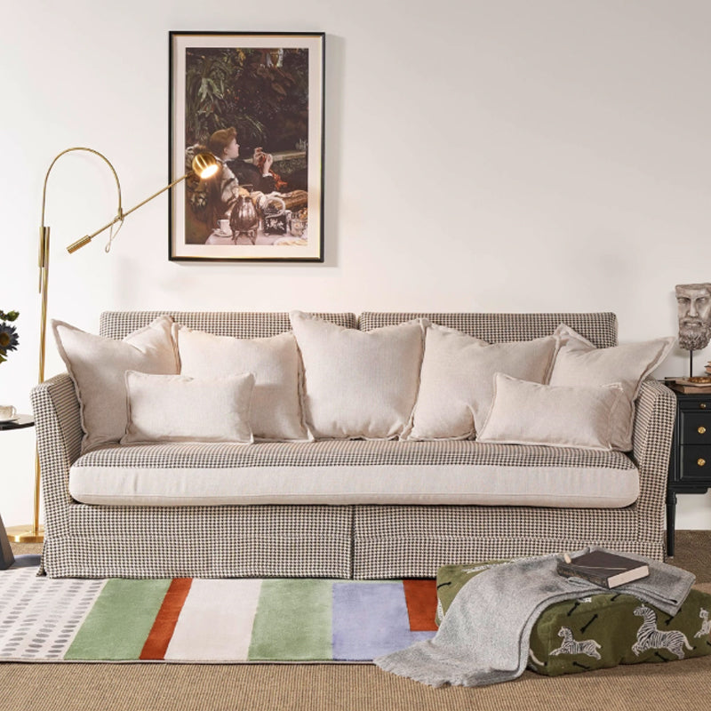 Klassisches Hahnentrittmuster Birkenholz Sofa – Minimalistisches, dezentes, elegantes Sofa mit 3/4 Sitzplätzen für das Wohnzimmer 